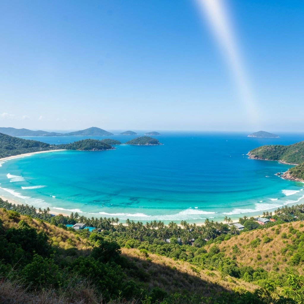 180 degree panoramic ocean view from hillside